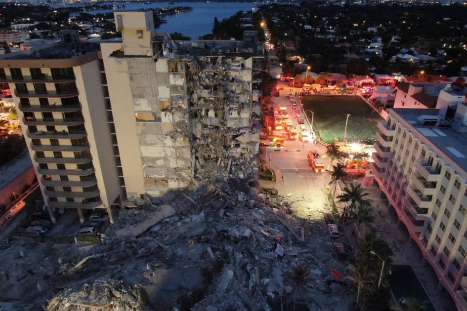 An aerial view of Champlain Towers South site on the morning of the collapse.