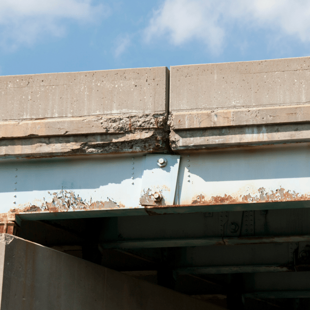 Cracks in concrete can indicate potential corrosion of the internal reinforcing rebars.